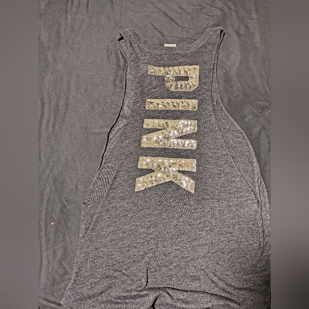 PINK Victoria's Secret Gray Tank with Gold Sequins
